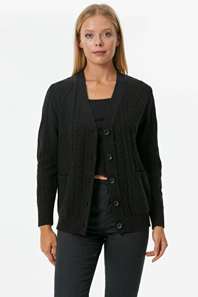 Sementa Buttoned Hair Braided Knitwear Cardigan - Black