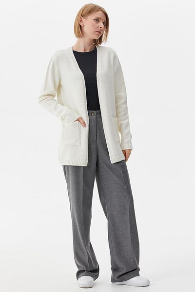 Sementa V-Neck Women's Knitwear Jacket with Pockets - Bone