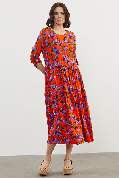 Sementa Rochie cu Motive Florale Marimi Plus - Portocaliu