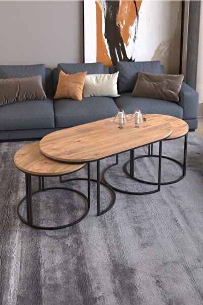 Genel Markalar ORTA SEHPA ZİGON SEHPA YAN SEHPA 3 LÜ SET DOLUNAY ATLANTİK CEVİZ