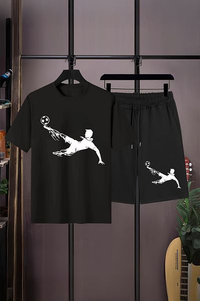 MYADA Boy's Suit Crew Neck Elastic Shorts Football Printed 2 Piece Suit 23554