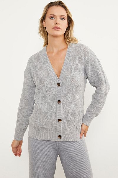 Sementa Buttoned Hair Knit Sweater Cardigan - Light Gray