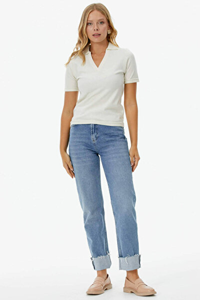 Sementa Polo Neck Short Sleeve Knitwear Sweater - Bone