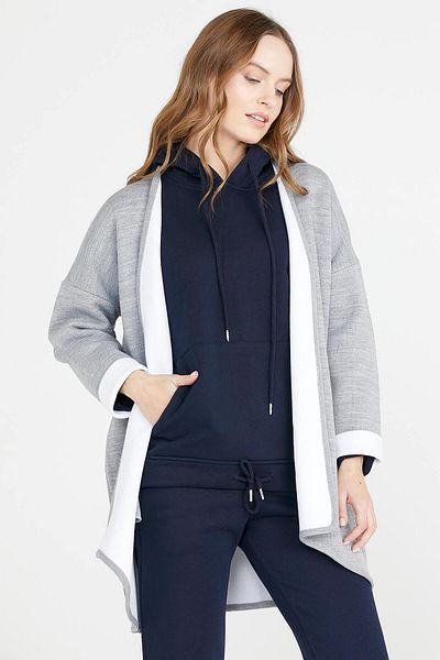 Sementa Two Color Cardigan with Pockets - Gray - White