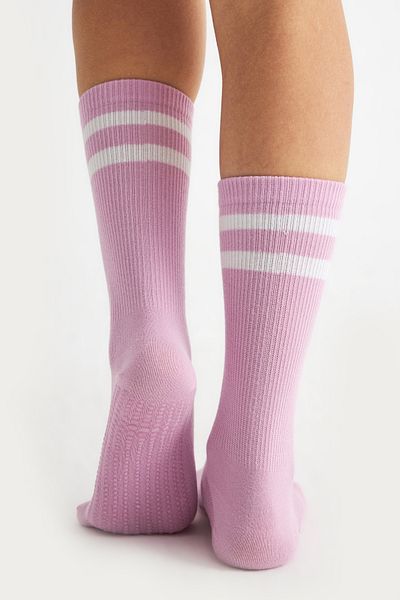 bamboo star Bamboo Women's Lilac Non-Slip Sole Silicone Print Yoga Fitness Pilates Ballet Dance Tennis Socks