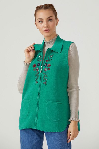 Sementa Women's Zippered Knitwear Vest - Green