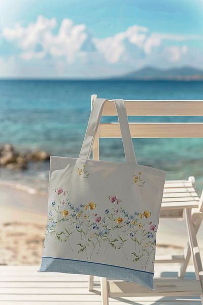 AYSHOME Geantă de cumpărături de plajă din pânză, lavabilă, cu fermoar, albastru deschis, florală