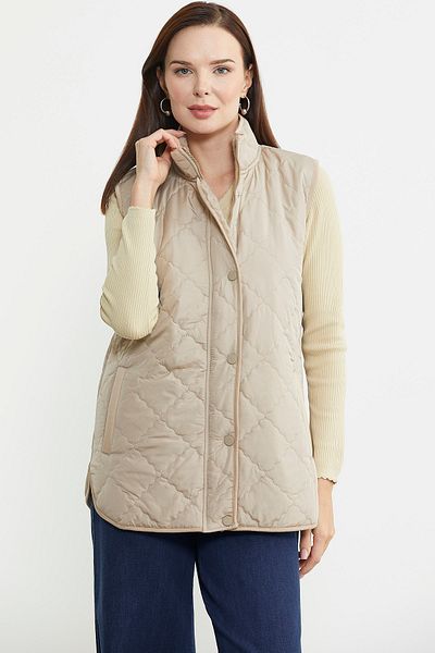 Sementa Beige Quilted Vest - Stand Collar and Pocket