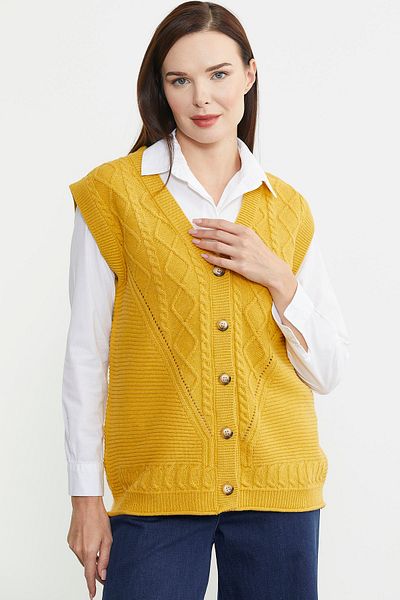 Sementa Buttoned Wool Knitwear Vest with Diamond Motif - Sun