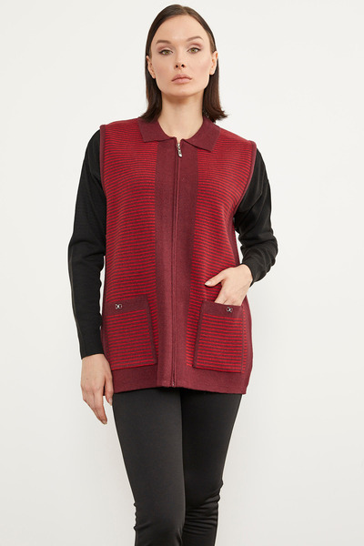 Sementa Polo Collar Zippered Knitwear Vest - Claret Red