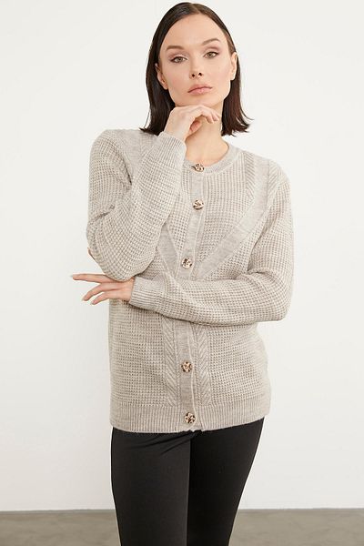 Sementa Cardigan tricotat cu nasturi tricotat în fagure - bej