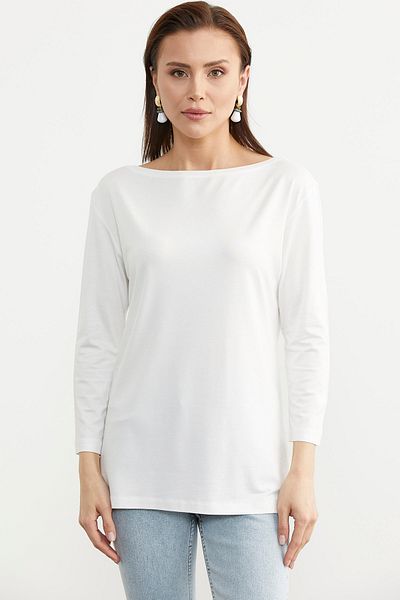 Sementa Long Sleeve Boat Neck Ecru T-Shirt
