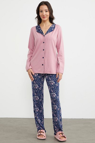 Sementa Set pijama cu nasturi cu guler deschis - roz