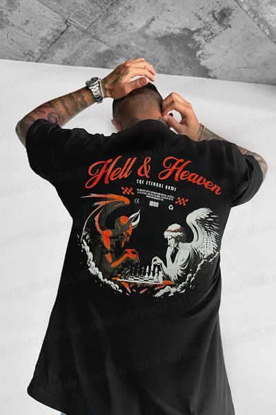 Millionaire Ανδρικό μπλουζάκι Black Devil And Angel Oversize Loose Wide Fit Loose Cut