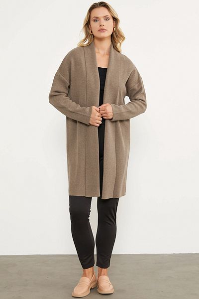 Sementa Μάλλινη Ζακέτα Πλεκτό Σάλι Plus Size - Milk Coffee