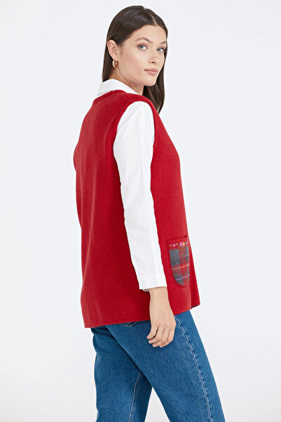Sementa Cepli Fermuarlı Triko Yelek - Kırmızı