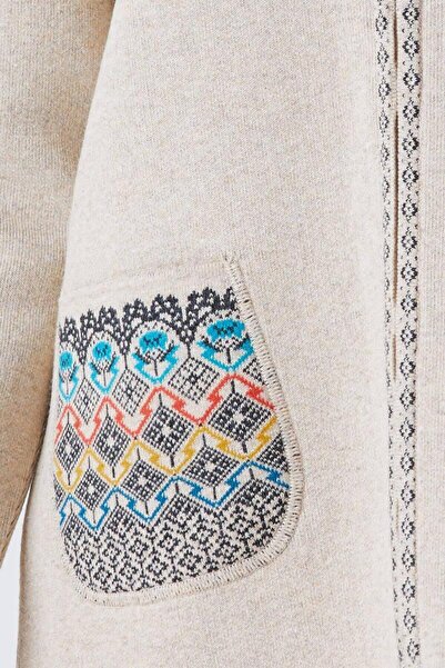 Sementa Women's Zippered Pocket Knitwear Jacket - Beige - Anthracite