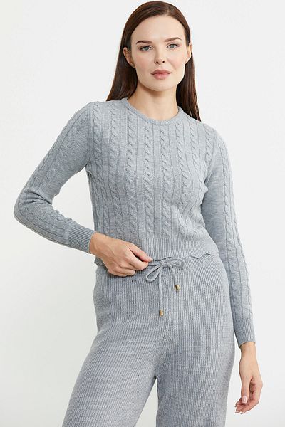 Sementa Pulover de tricotaj crop gri - Păr tricotat feliat
