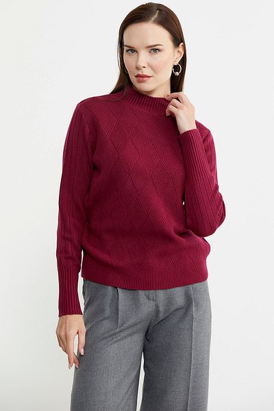 Sementa Pulover Tricotaj Roșu Claret - Motiv Half Fisherman