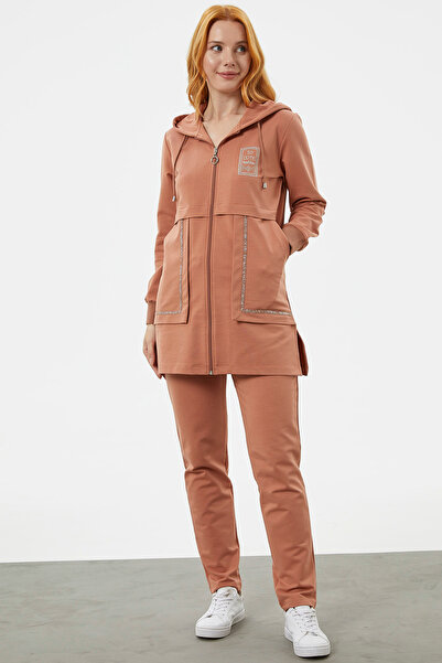 Sementa Σετ αθλητική φόρμα με φερμουάρ με λεπτομέρεια με κουκούλα - Salmon