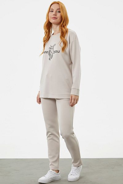 Sementa Σετ αθλητική φόρμα με στάμπα Crew Neck Oversize - Μπεζ