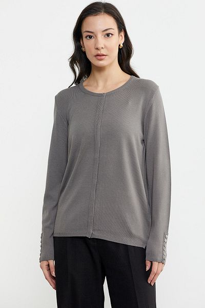 Sementa Buttoned Front Placket Basic Knitwear Cardigan - Anthracite