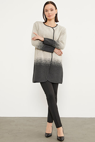 Sementa Leather Piping Detailed Double Color Knitwear Jacket - Beige