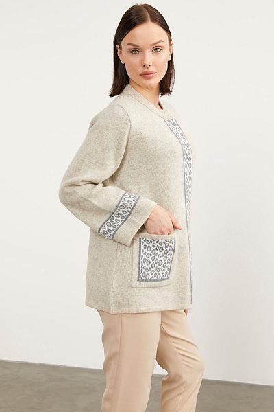 Sementa Cardigan de tricotaj cu detaliu leopard, cu croiala largă - bej