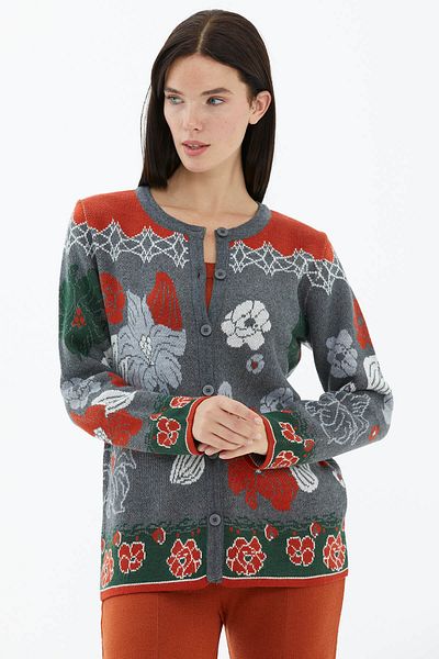 Sementa Crew Neck Buttoned Knitwear Cardigan - Dark Gray