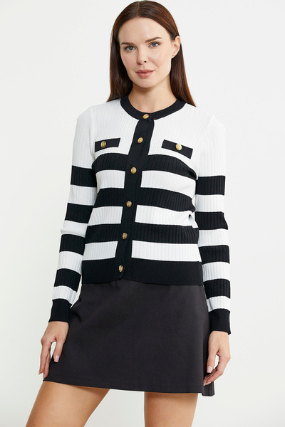 Sementa Чорний двоколірний трикотажний кардиган з переходом