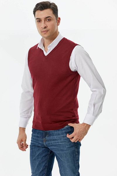 Sam Men's V-Neck Sleeveless Knitwear Sweater - Claret Red