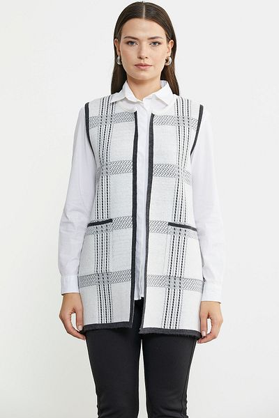 Sementa White Double Color Wool Filled Needle Knitwear Vest