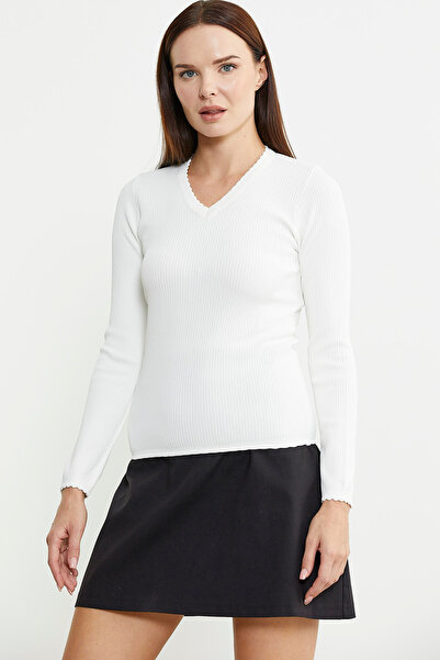 Sementa V-Neck Ribbed Knitwear Sweater - Bone Color