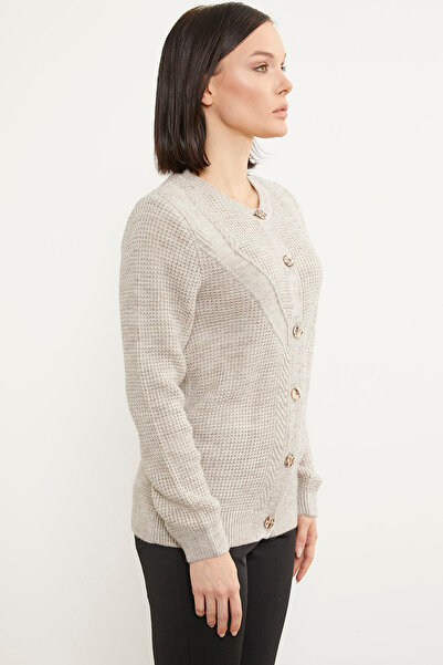 Sementa Honeycomb Knitted Buttoned Knitwear Cardigan - Beige