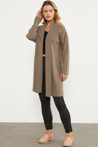 Sementa Μάλλινη Ζακέτα Πλεκτό Σάλι Plus Size - Milk Coffee