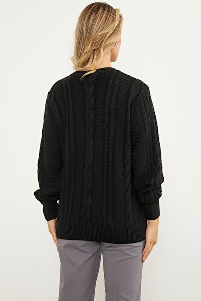 Sementa Crew Neck Buttoned Knitwear Cardigan - Black