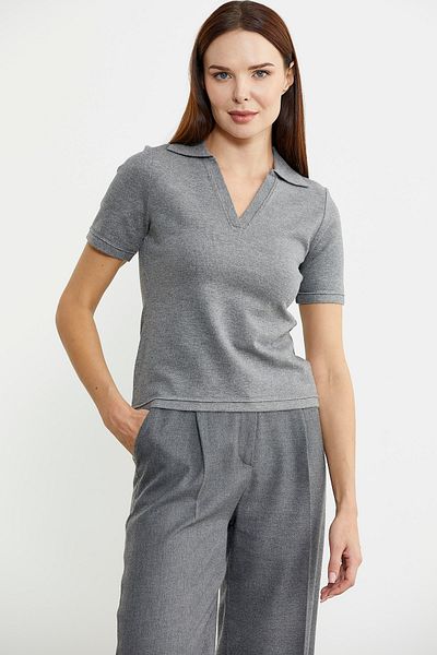 Sementa Pulover din tricot cu mânecă scurtă cu gât polo gri