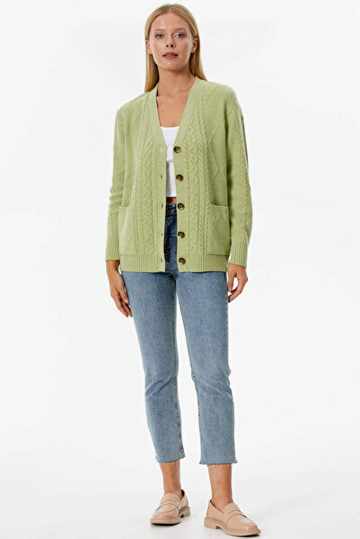 Sementa Ζακέτα με κουμπιά με πλεκτά μαλλιά - Πράσινη