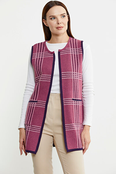 Sementa Double Colored Wool Filled Needle Knitwear Vest - Rose