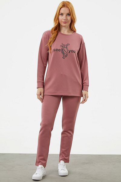Sementa Εμπριμέ Σετ φόρμας με λαιμόκοψη Oversize - Rose