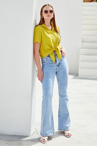 Sementa Pantaloni de blugi spanioli cu talie înaltă - Albastru deschis