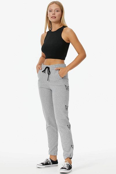 Sementa Pantaloni de sport cu picior reglabil cu imprimeu fluture - gri