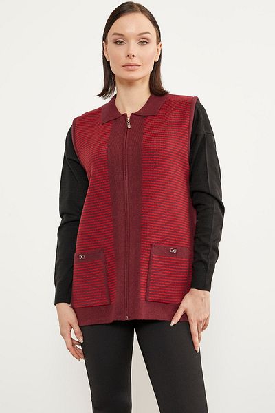 Sementa Polo Collar Zippered Knitwear Vest - Claret Red