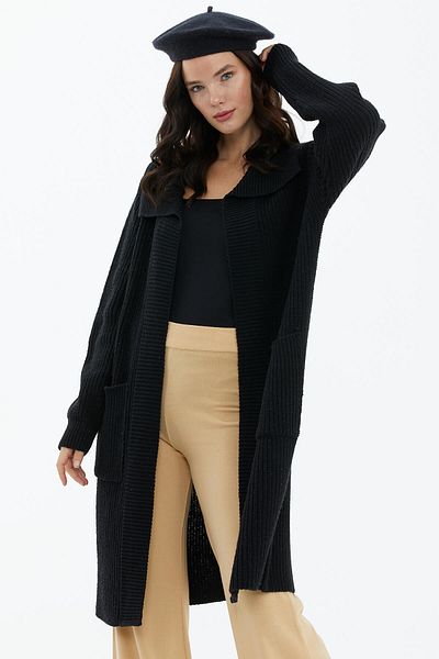 Sementa Guler larg Tricotaj largi Cardigan lung Negru
