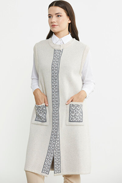 Sementa Бежевий довгий трикотажний жилет - на кнопках