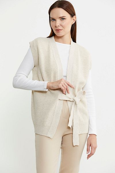 Sementa Beige Self-Belted Wool Knitwear Vest
