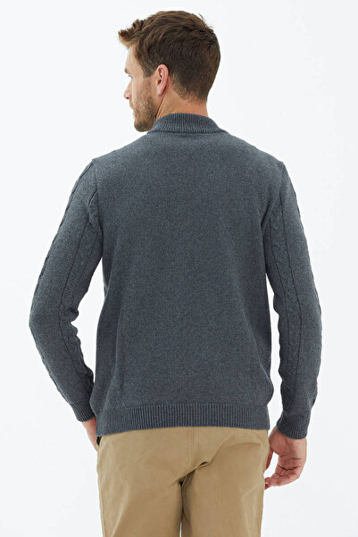 Sementa Stand Collar Zippered Knitwear Cardigan - Dark Gray