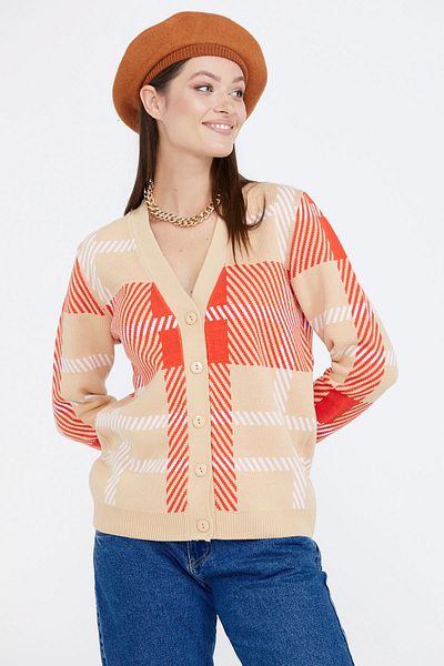Sementa Cardigan de damă cu decolteu în V cu model - bej