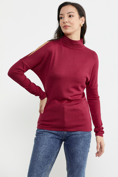 Sementa Knitwear Sweater with Shoulder Detail - Claret Red