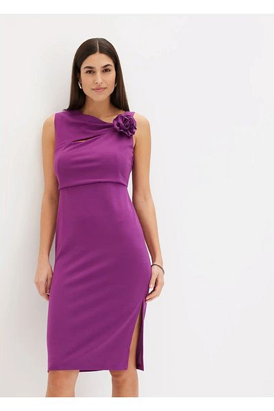 Şans Women's Plus Size Purple, Collar Detailed Side Slit Dress 65N38938